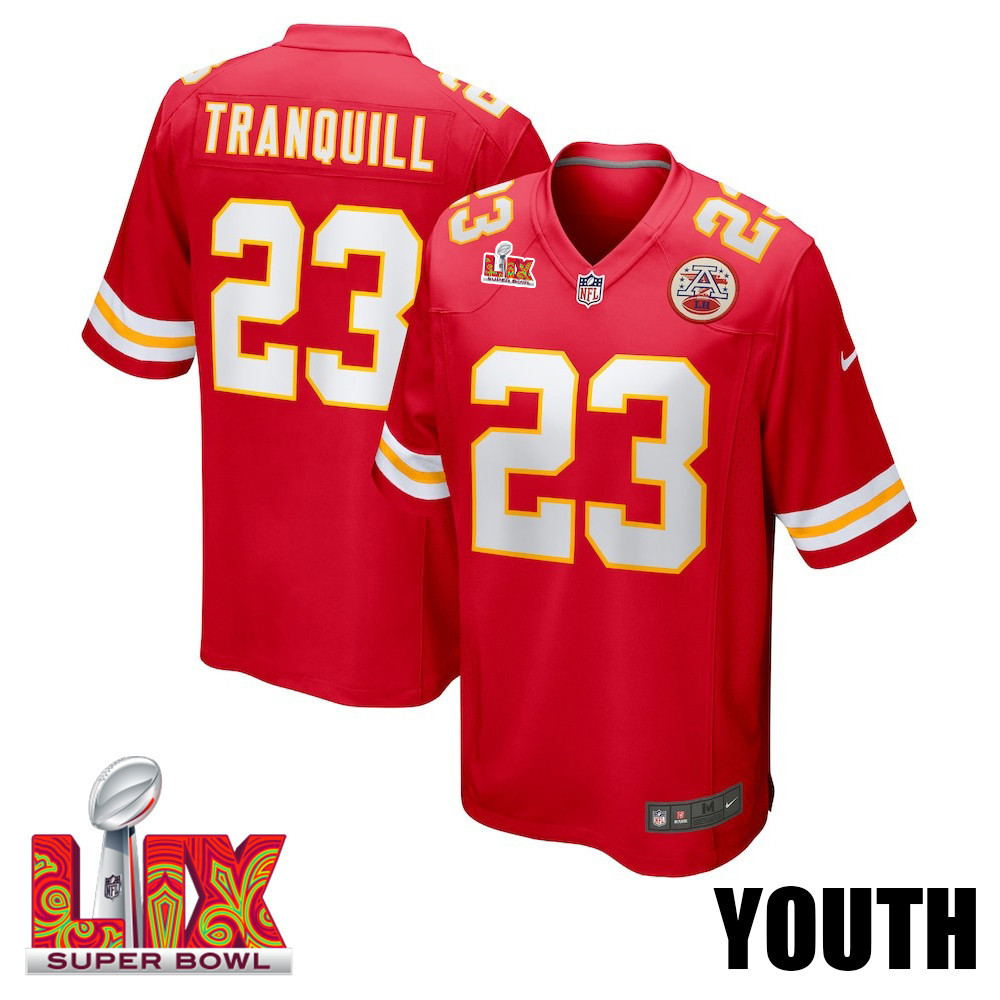 Drue Tranquill #23 Kansas City Chiefs Super Bowl LIX YOUTH Jersey - Red JS1125 nicesnker