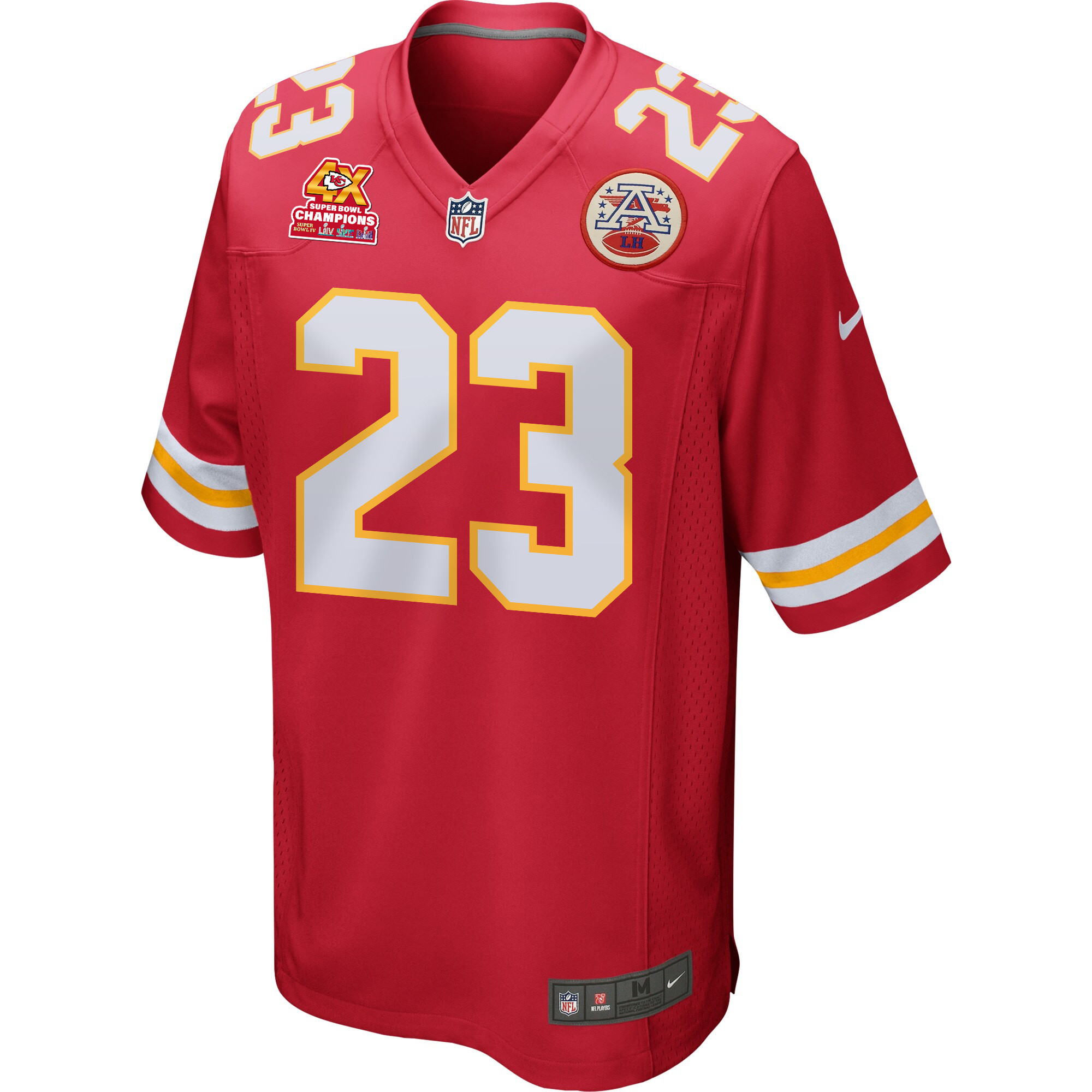 Alternative view of Drue Tranquill 23 Kansas City Chiefs Super Bowl LVIII Champions 4X Game Men Jersey - Red JS6194 nicesnker
