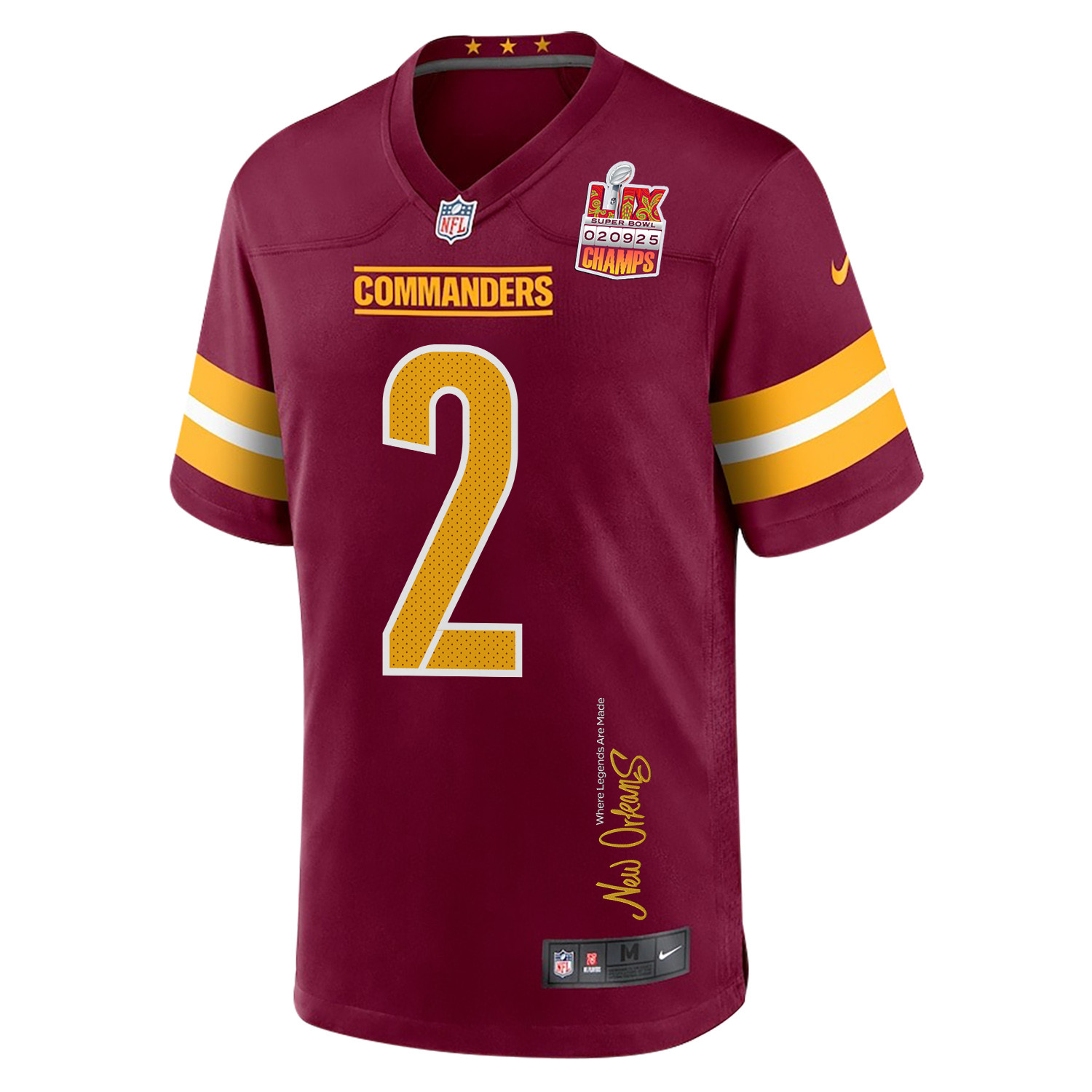 Dyami Brown 2 Washington Commanders Super Bowl LIX Champions Patch 'New Orleans - Where Legends Are Made' EMBROIDERED Game Men Jersey - Burgundy JS7665 nicesnker - Image 3