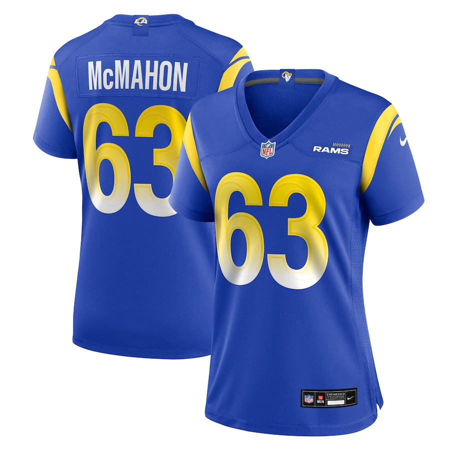 Dylan McMahon 63 Los Angeles Rams Women's Team Game Jersey - Royal JS4211 nicesnker