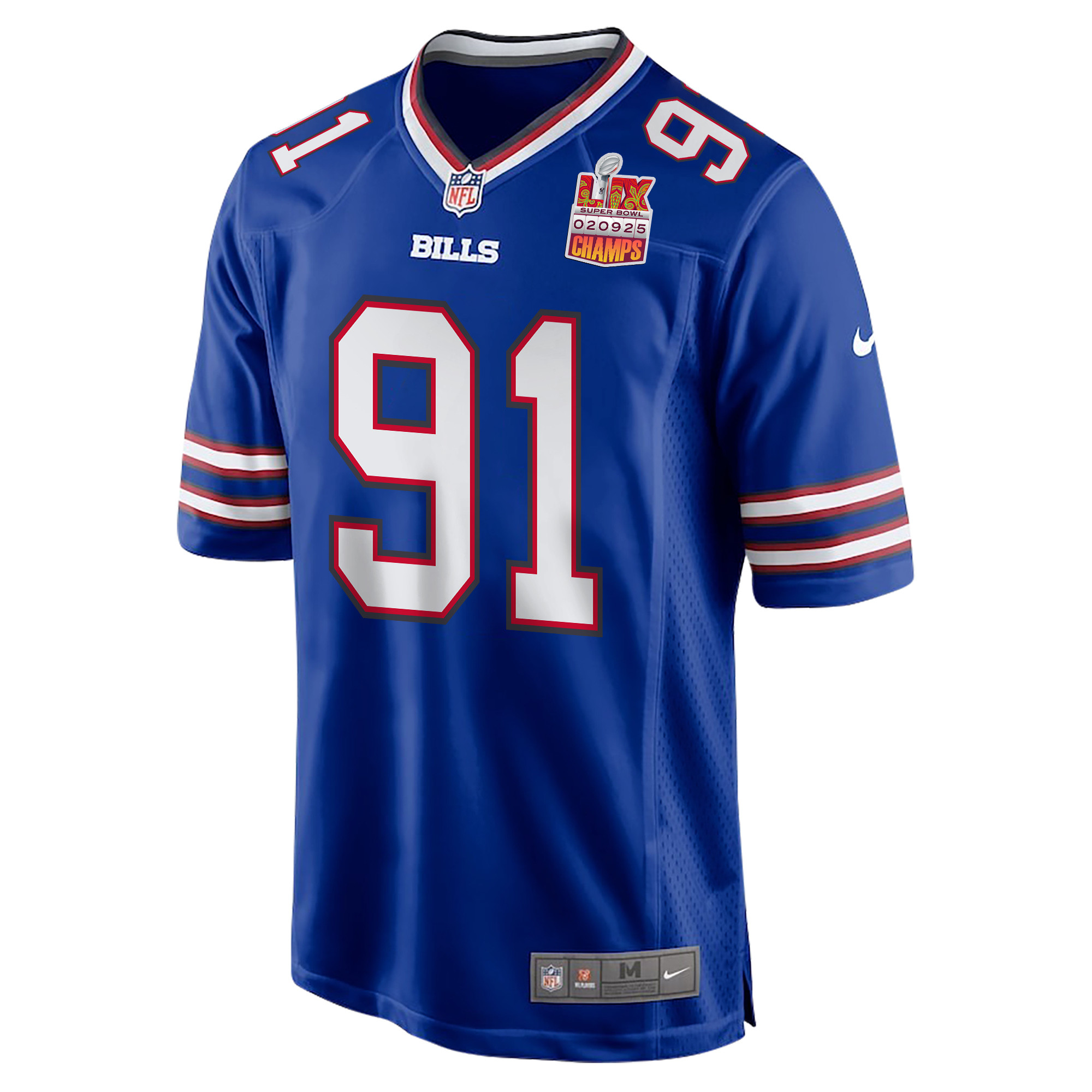 Ed Oliver 91 Buffalo Bills Super Bowl LIX Champions Patch Game Men Jersey - Royal JS8327 nicesnker - Image 3