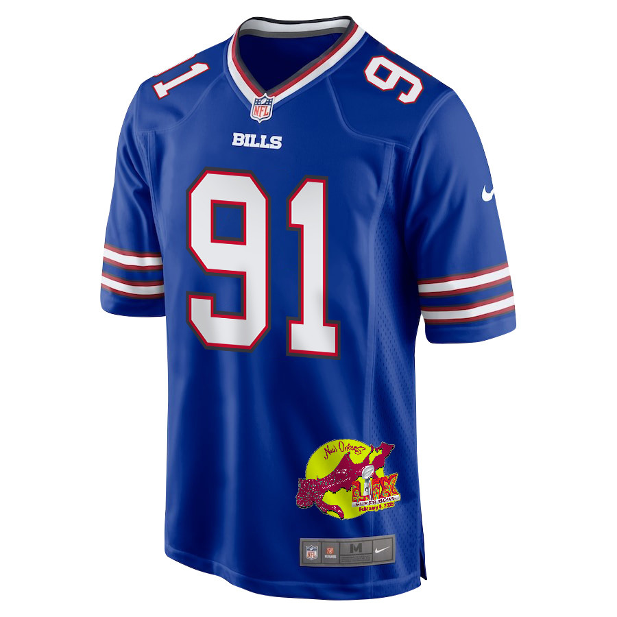 Ed Oliver 91 Buffalo Bills Super Bowl LIX New Orleans Patch Game Men Jersey - Royal JS2305 nicesnker - Image 3