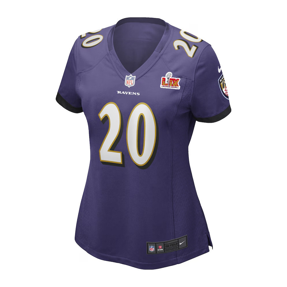 Alternative view of Ed Reed #20 Baltimore Ravens Super Bowl LIX Women's Jersey - Purple JS4923 nicesnker