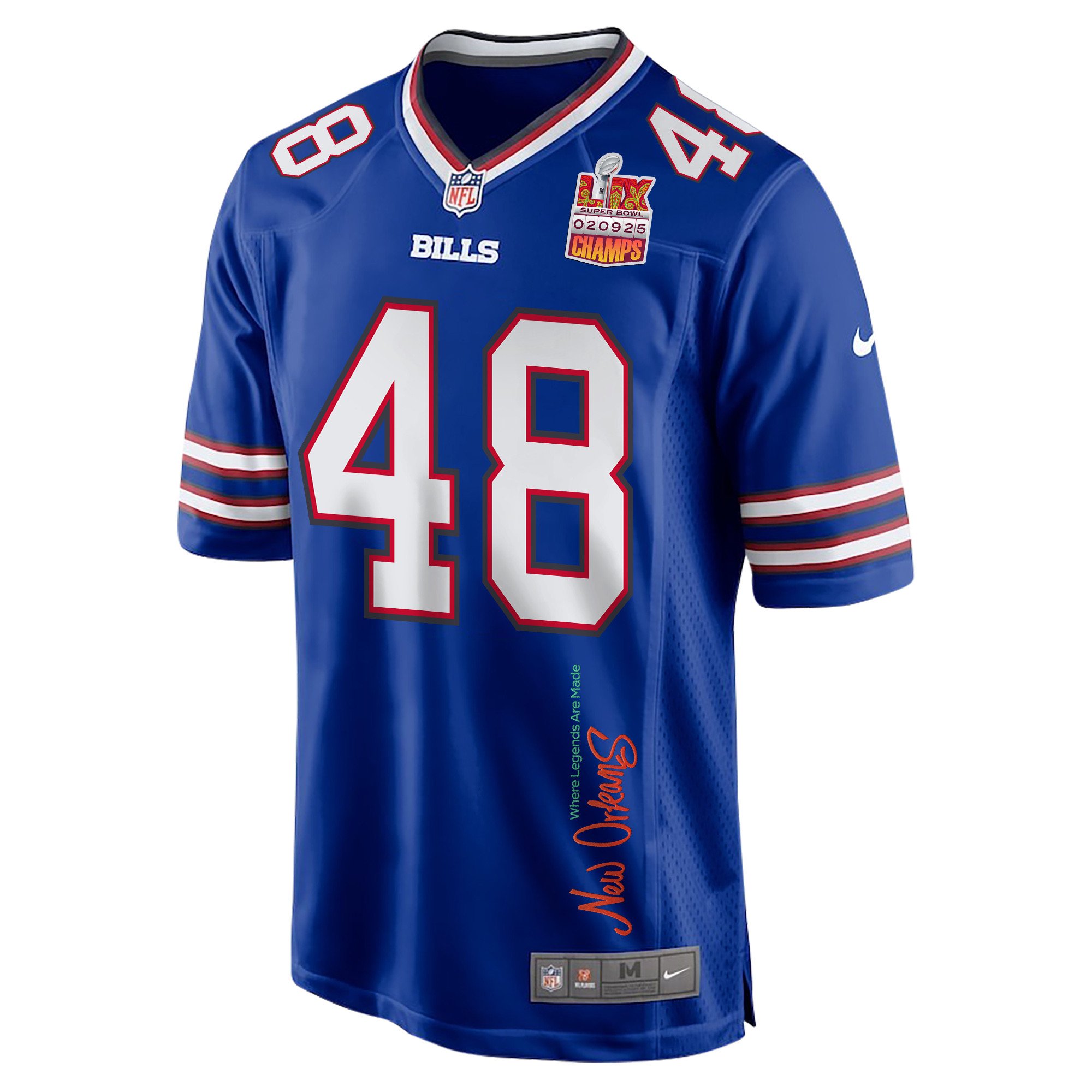 Edefuan Ulofoshio 48 Buffalo Bills Super Bowl LIX Champions Patch 'New Orleans - Where Legends Are Made' EMBROIDERED Game Men Jersey - Royal JS6906 nicesnker - Image 3