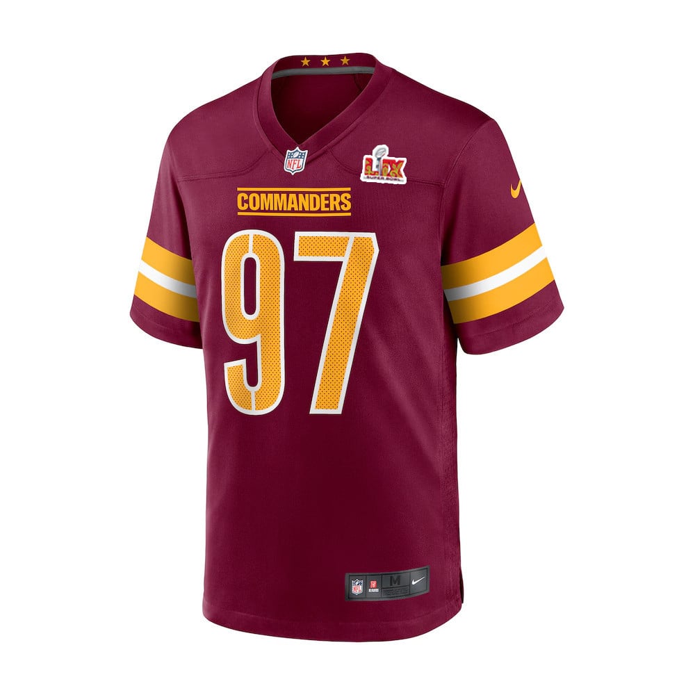 Alternative view of Efe Obada #97 Washington Commanders Super Bowl LIX Jersey - Men's - Burgundy JS4335 nicesnker