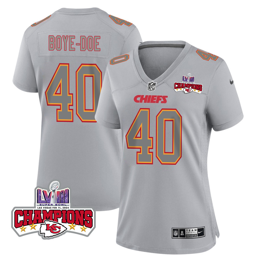 Ekow Boye-Doe 40 Kansas City Chiefs Super Bowl LVIII Champions 4 Stars Patch Atmosphere Fashion Game Women Jersey - Gray JS3978 nicesnker
