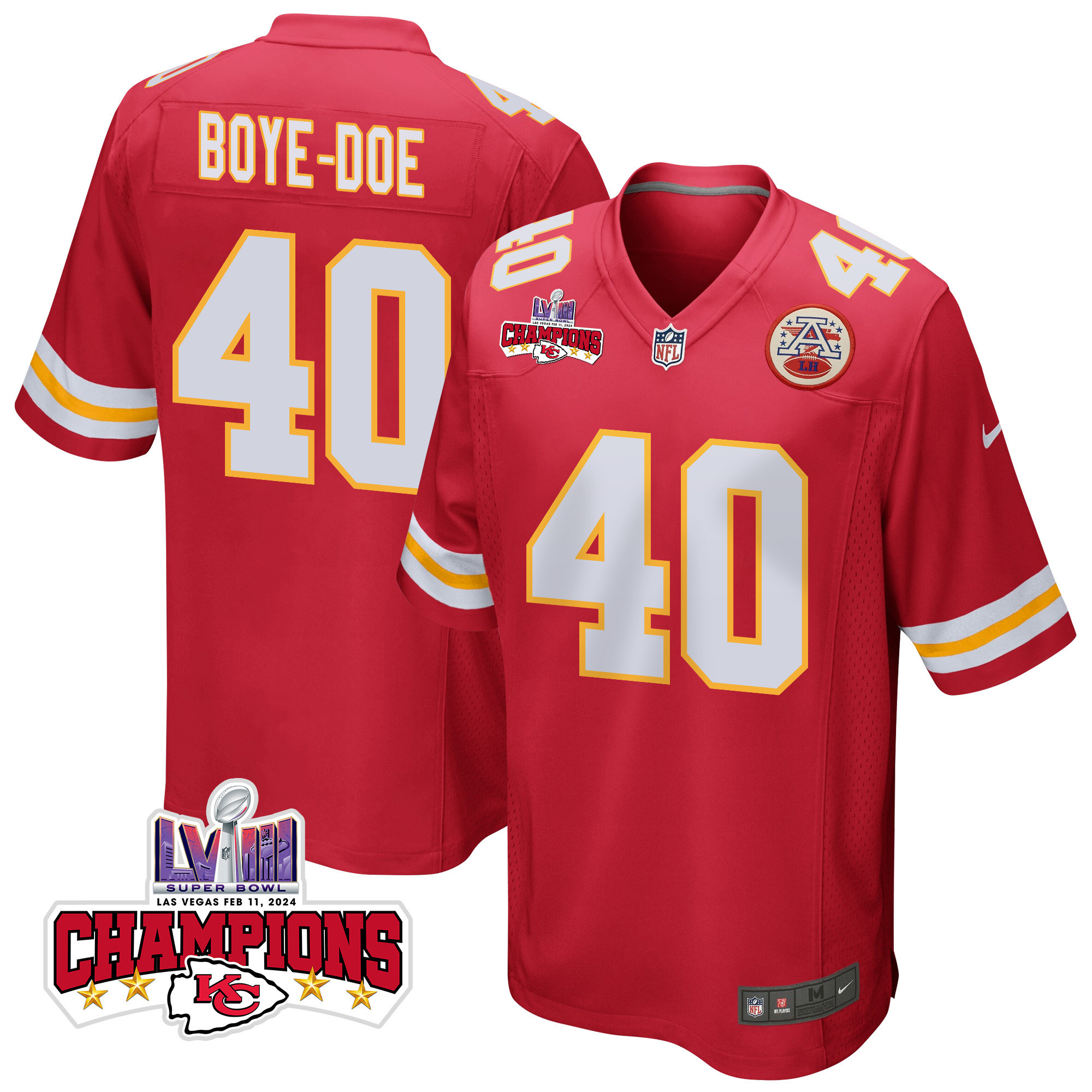 Ekow Boye-Doe 40 Kansas City Chiefs Super Bowl LVIII Champions 4 Stars Patch Game Men Jersey - Red JS6615 nicesnker