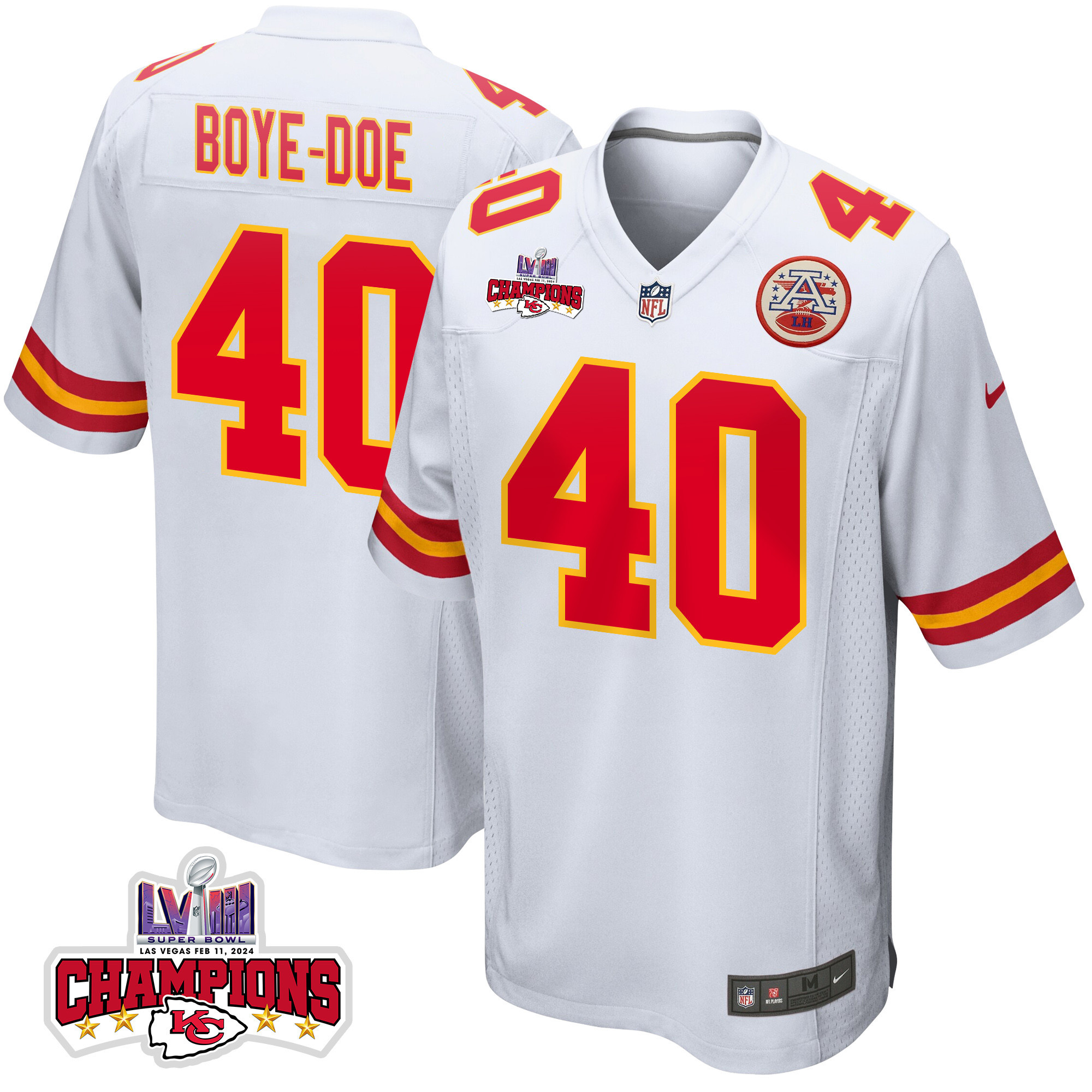 Ekow Boye-Doe 40 Kansas City Chiefs Super Bowl LVIII Champions 4 Stars Patch Game Men Jersey - White JS6170 nicesnker