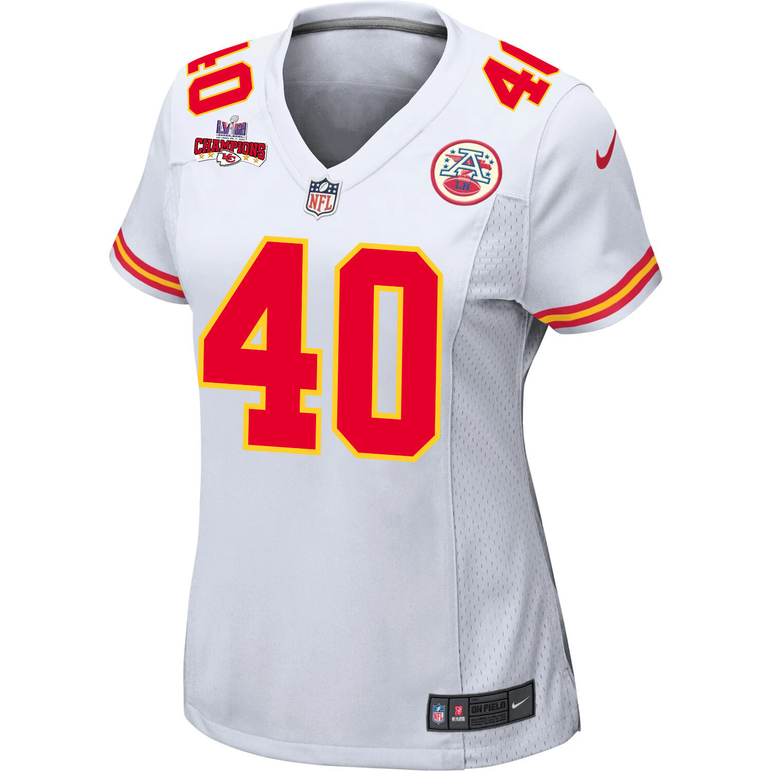 Alternative view of Ekow Boye-Doe 40 Kansas City Chiefs Super Bowl LVIII Champions 4 Stars Patch Game Women Jersey - White JS9150 nicesnker
