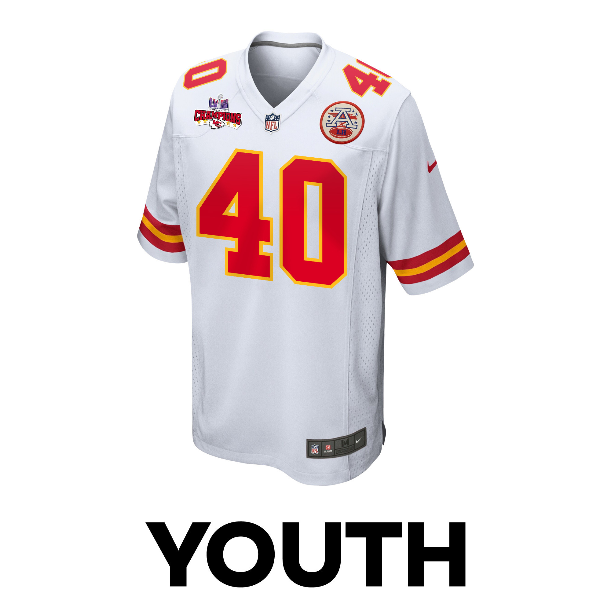 Alternative view of Ekow Boye-Doe 40 Kansas City Chiefs Super Bowl LVIII Champions 4 Stars Patch Game YOUTH Jersey - White JS4946 nicesnker