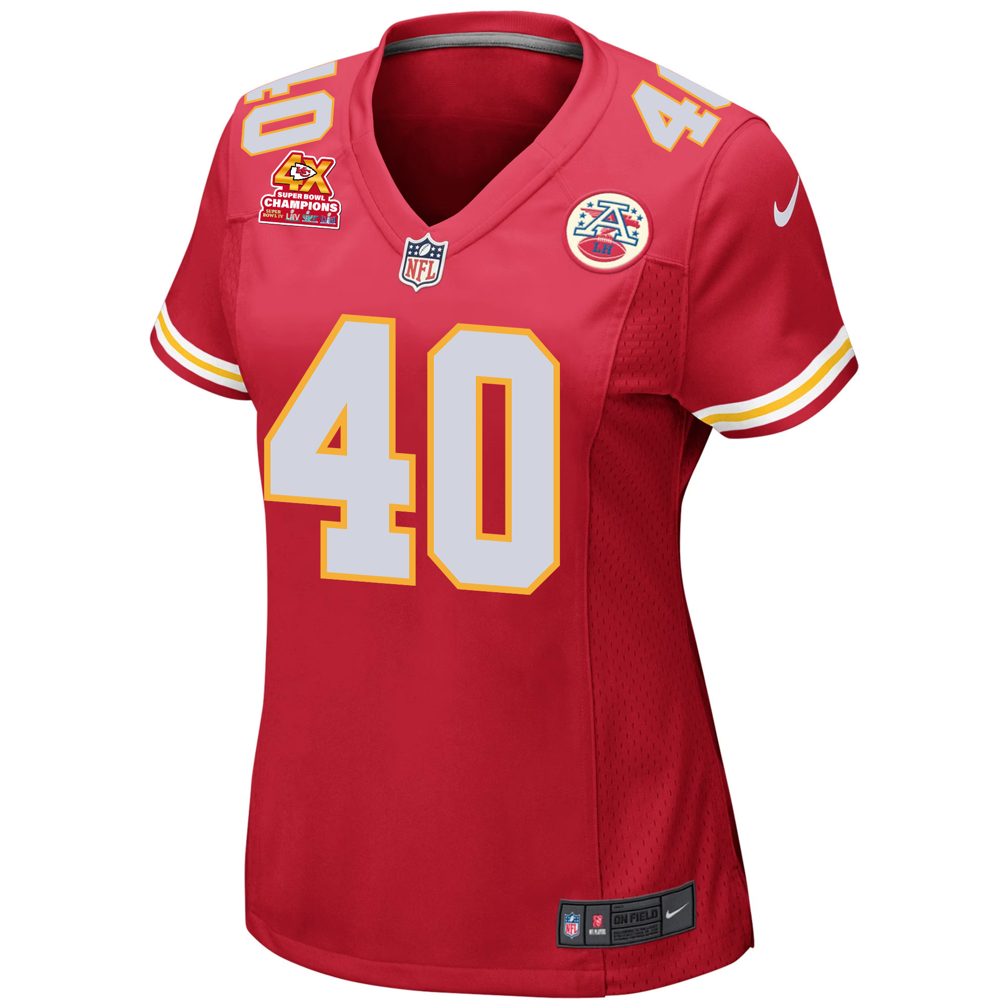 Alternative view of Ekow Boye-Doe 40 Kansas City Chiefs Super Bowl LVIII Champions 4X Game Women Jersey - Red JS7556 nicesnker