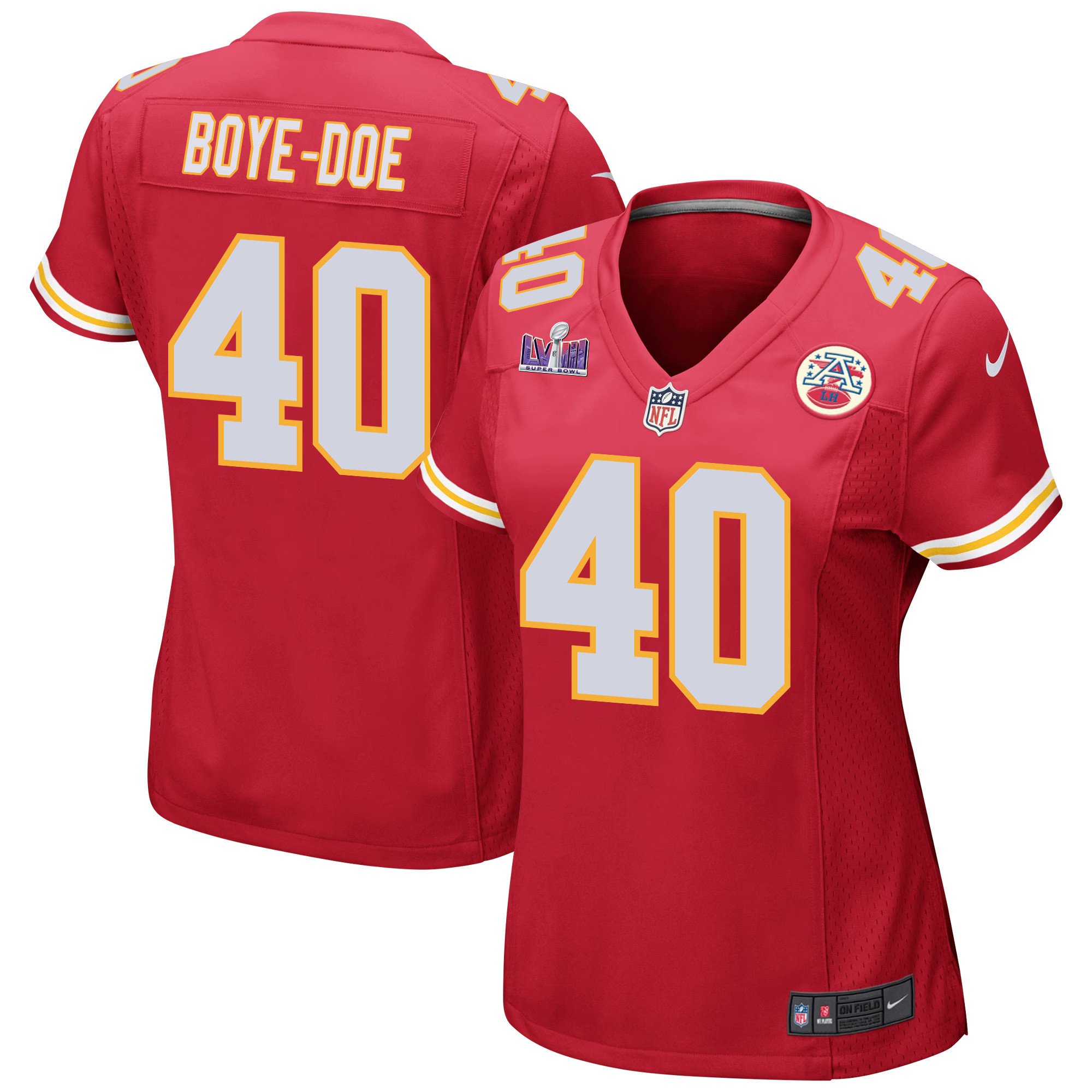 Ekow Boye-Doe 40 Kansas City Chiefs Super Bowl LVIII Patch Game Women Jersey - Red JS7111 nicesnker