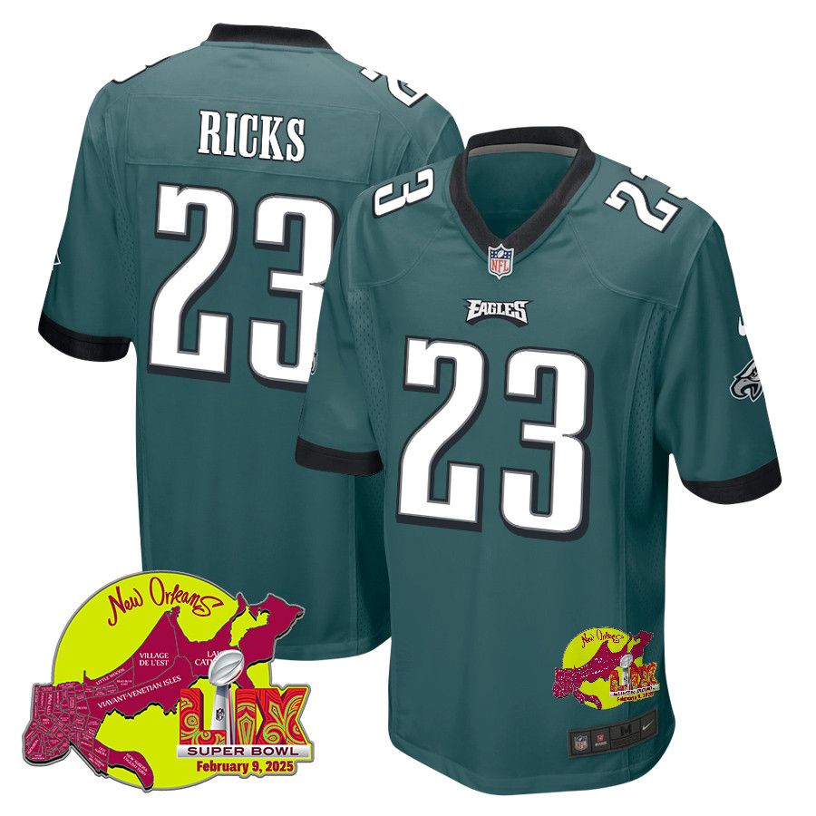 Eli Ricks 23 Philadelphia Eagles Super Bowl LIX New Orleans Patch Game Men Jersey - Midnight Green JS3159 nicesnker