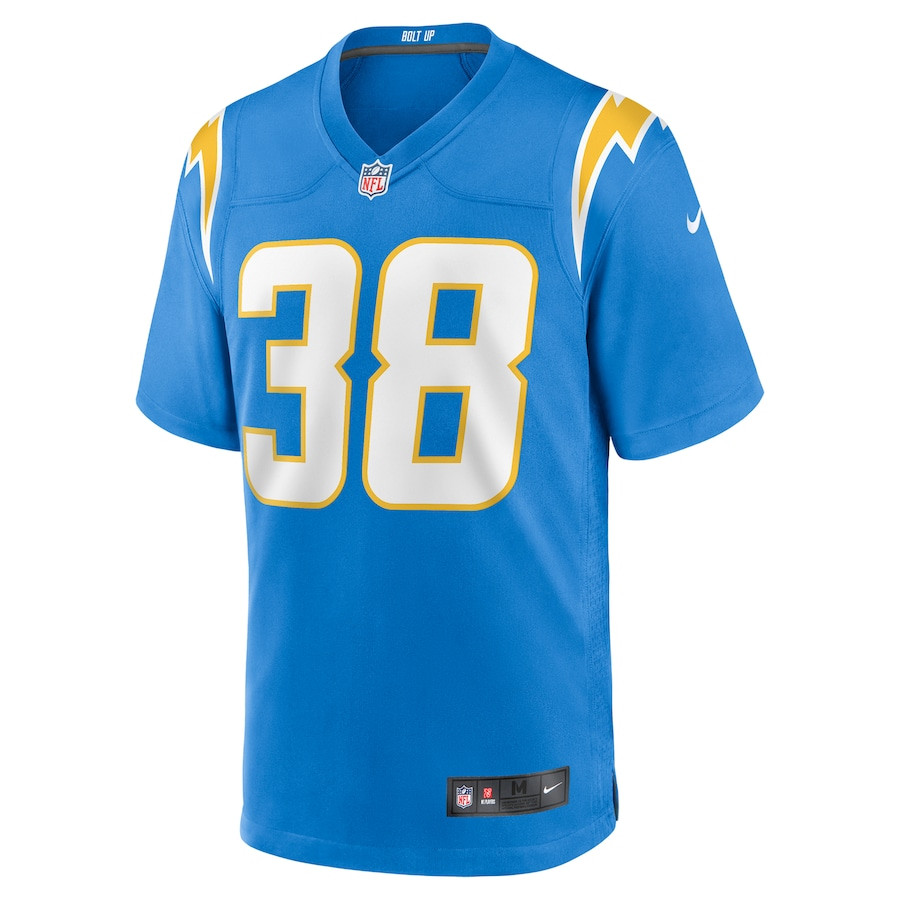 Alternative view of Emany Johnson 38 Los Angeles Chargers Team Game Men Jersey - Powder Blue JS8525 nicesnker