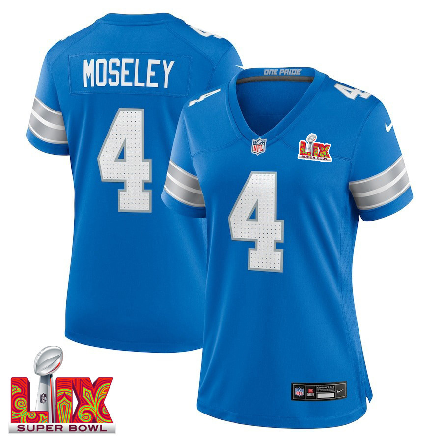 Emmanuel Moseley #4 Detroit Lions Super Bowl LIX Women's Jersey - Blue JS8182 nicesnker