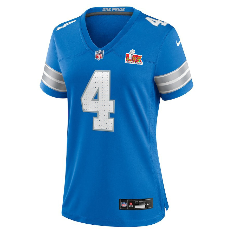 Alternative view of Emmanuel Moseley #4 Detroit Lions Super Bowl LIX Women's Jersey - Blue JS8182 nicesnker