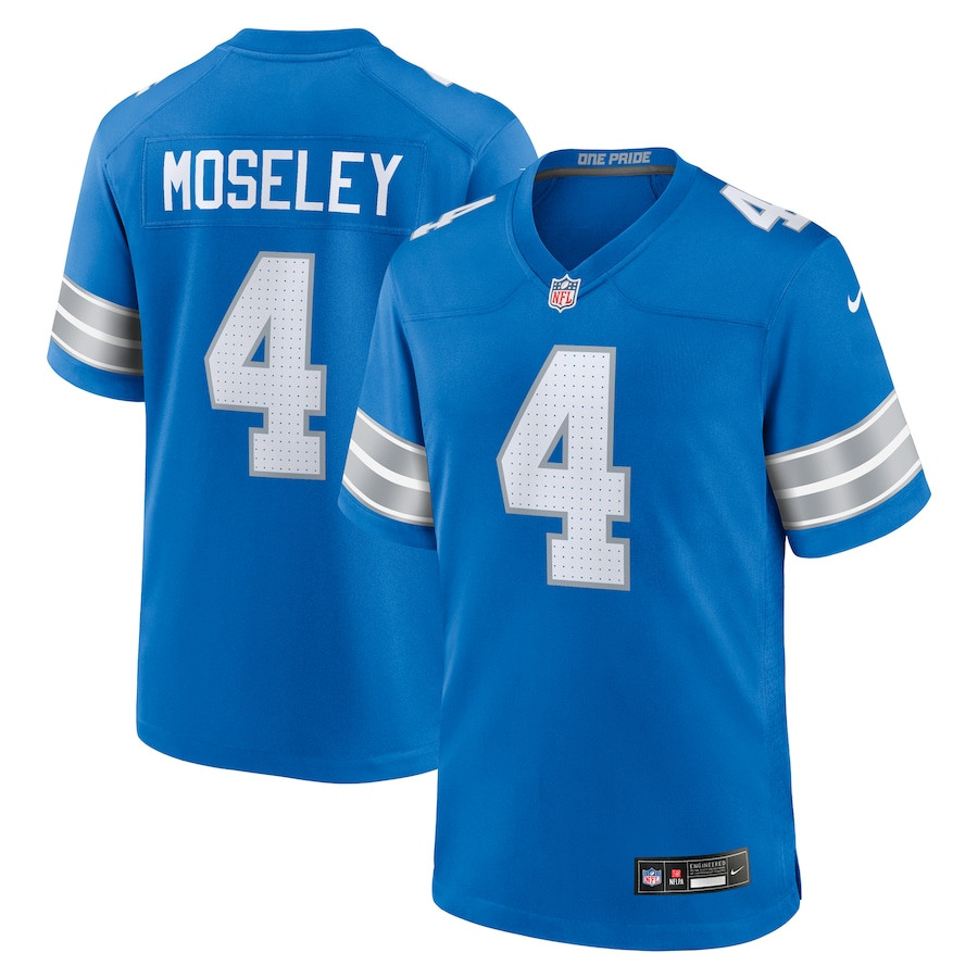 Emmanuel Moseley 4 Detroit Lions Team Game Men Jersey - Blue JS2415 nicesnker