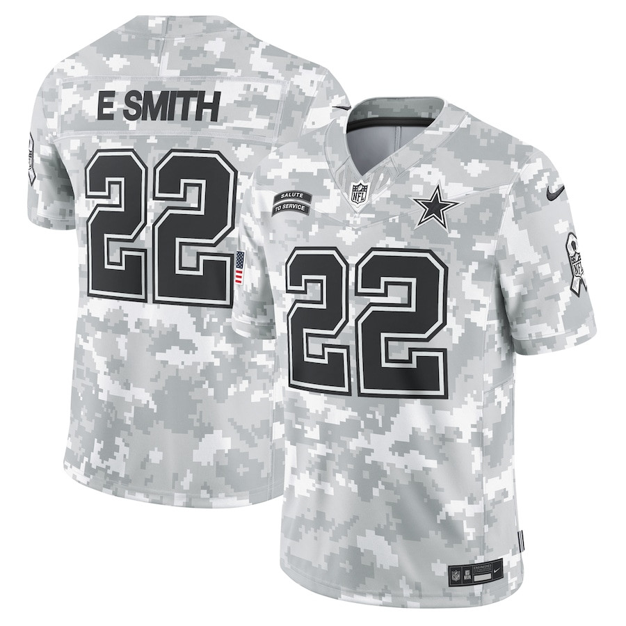 Emmitt Smith 22 Dallas Cowboys 2024 Salute to Service Retired Player Limited Men Jersey - Arctic Camo JS7634 nicesnker