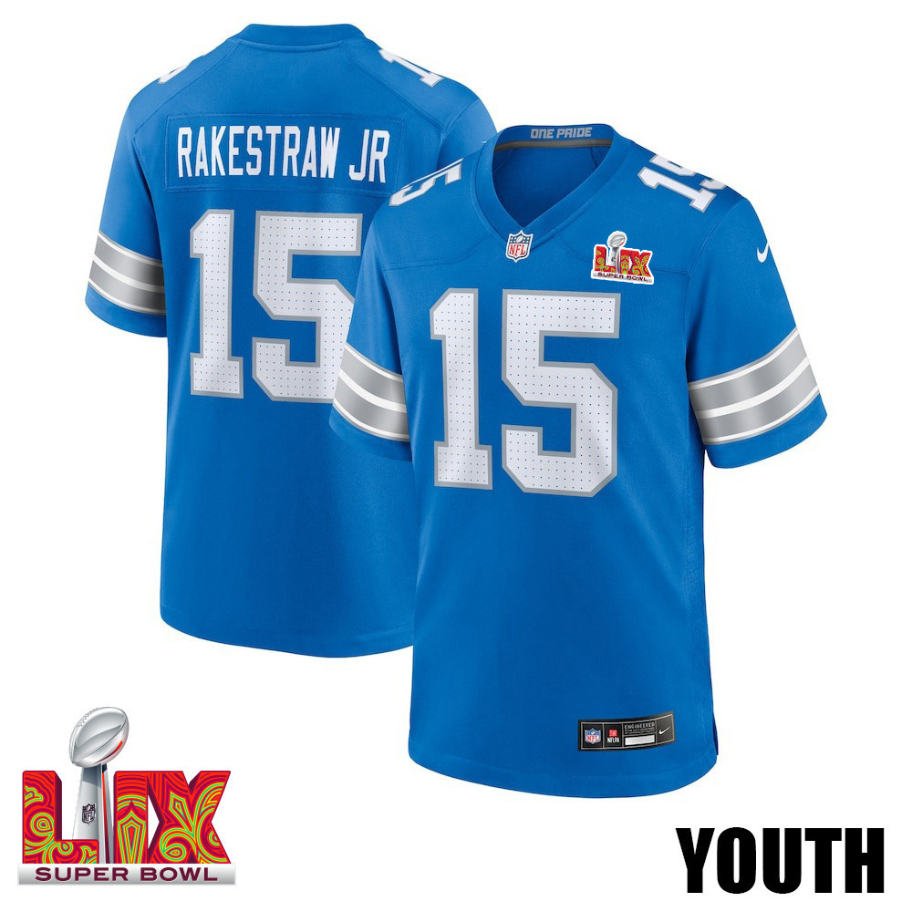 Ennis Rakestraw Jr. #15 Detroit Lions Super Bowl LIX YOUTH Jersey - Blue JS3327 nicesnker