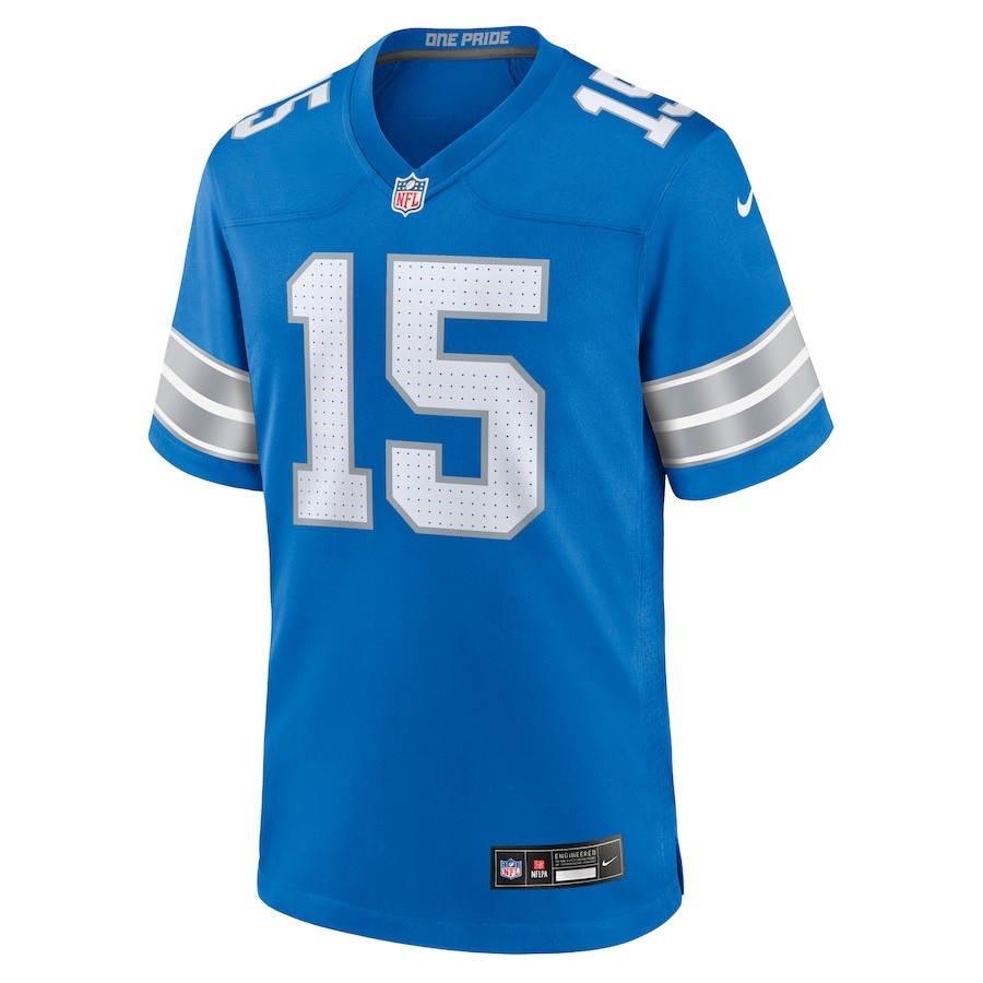 Alternative view of Ennis Rakestraw Jr. 15 Detroit Lions Team Game Men Jersey - Blue JS2086 nicesnker