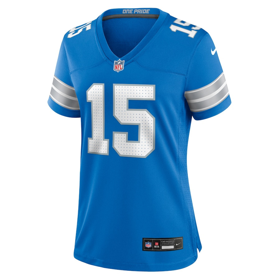 Alternative view of Ennis Rakestraw Jr. 15 Detroit Lions Women's Team Game Jersey - Blue JS8816 nicesnker