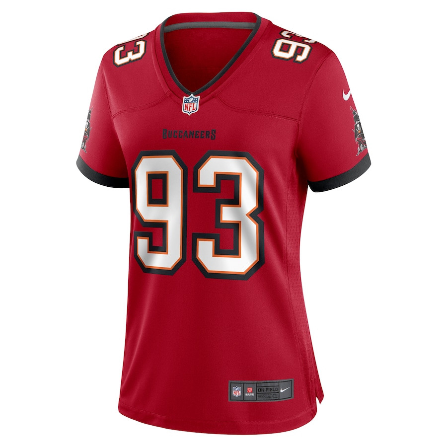 Alternative view of Eric Banks 93 Tampa Bay Buccaneers Women's Game Jersey - Red JS3748 nicesnker