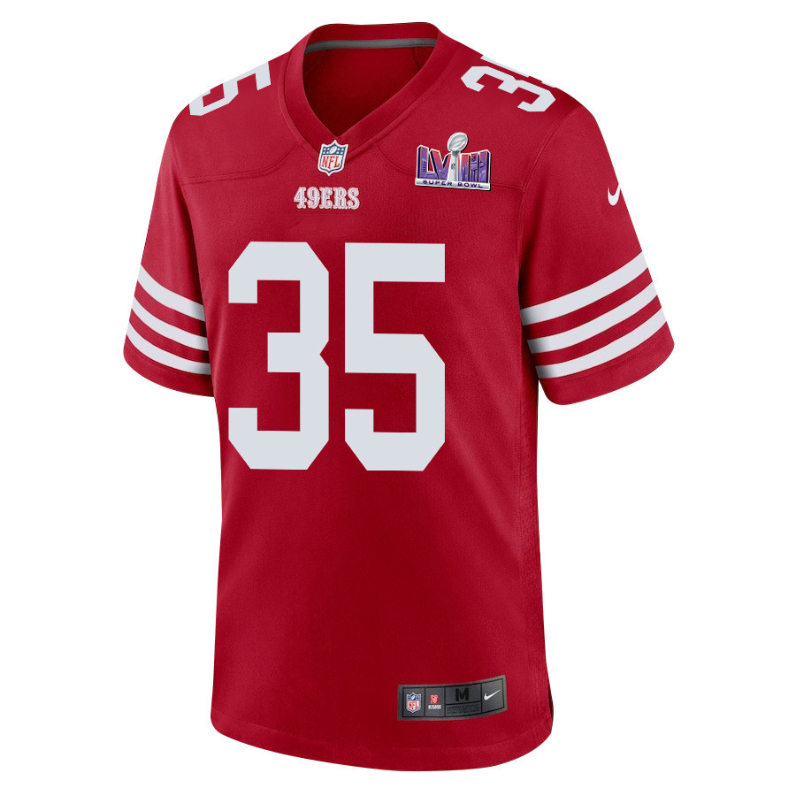 Alternative view of Erik Harris 35 San Francisco 49ers Super Bowl LVIII Patch Game Men Jersey - Scarlet JS3969 nicesnker