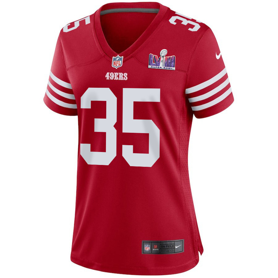 Alternative view of Erik Harris 35 San Francisco 49ers Super Bowl LVIII Patch Game Women Jersey - Scarlet JS5038 nicesnker