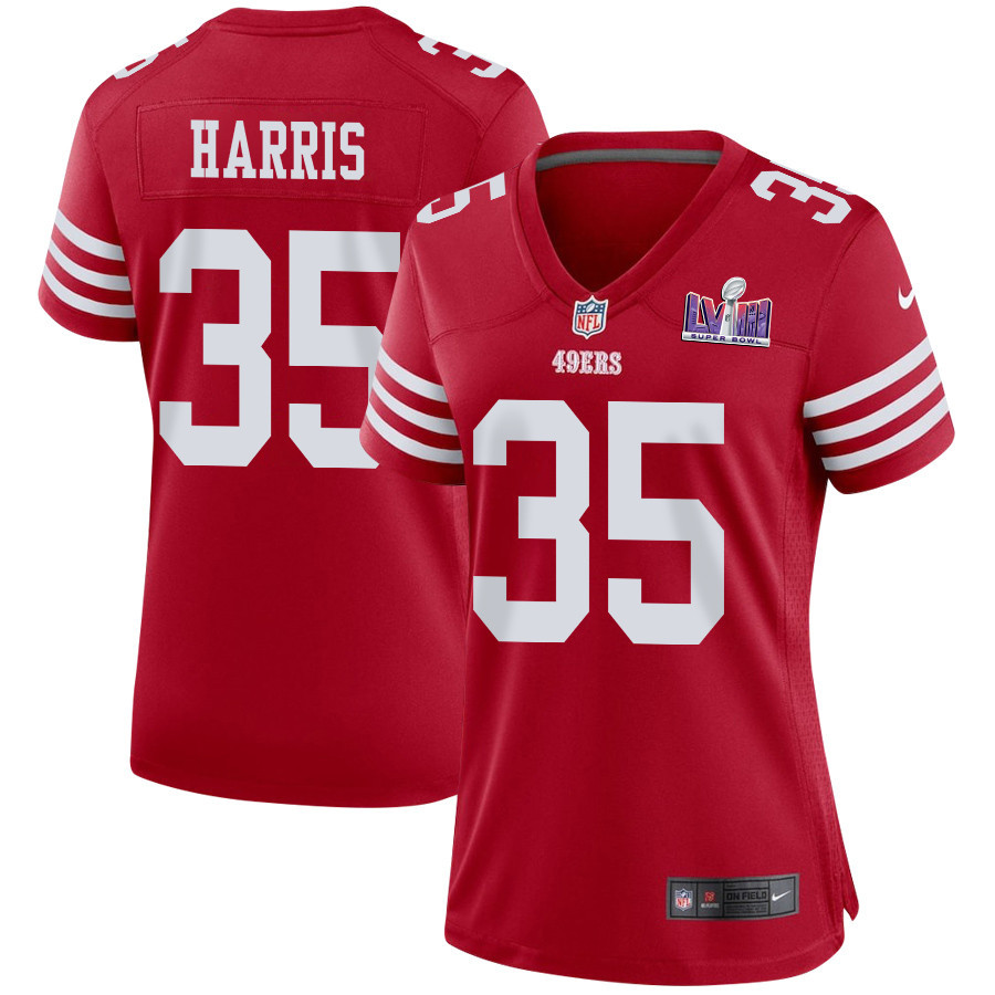 Erik Harris 35 San Francisco 49ers Super Bowl LVIII Patch Game Women Jersey - Scarlet JS5038 nicesnker