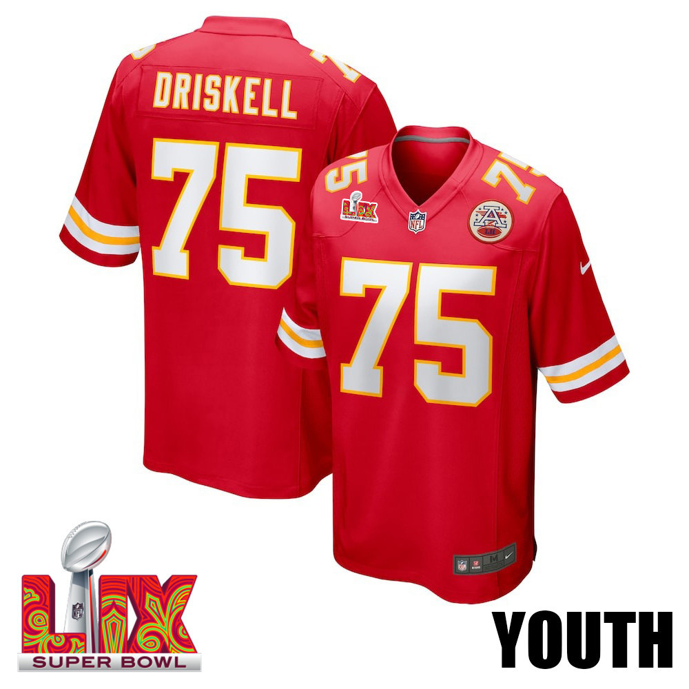 Ethan Driskell #75 Kansas City Chiefs Super Bowl LIX Jersey - Men's - Red JS2735 nicesnker