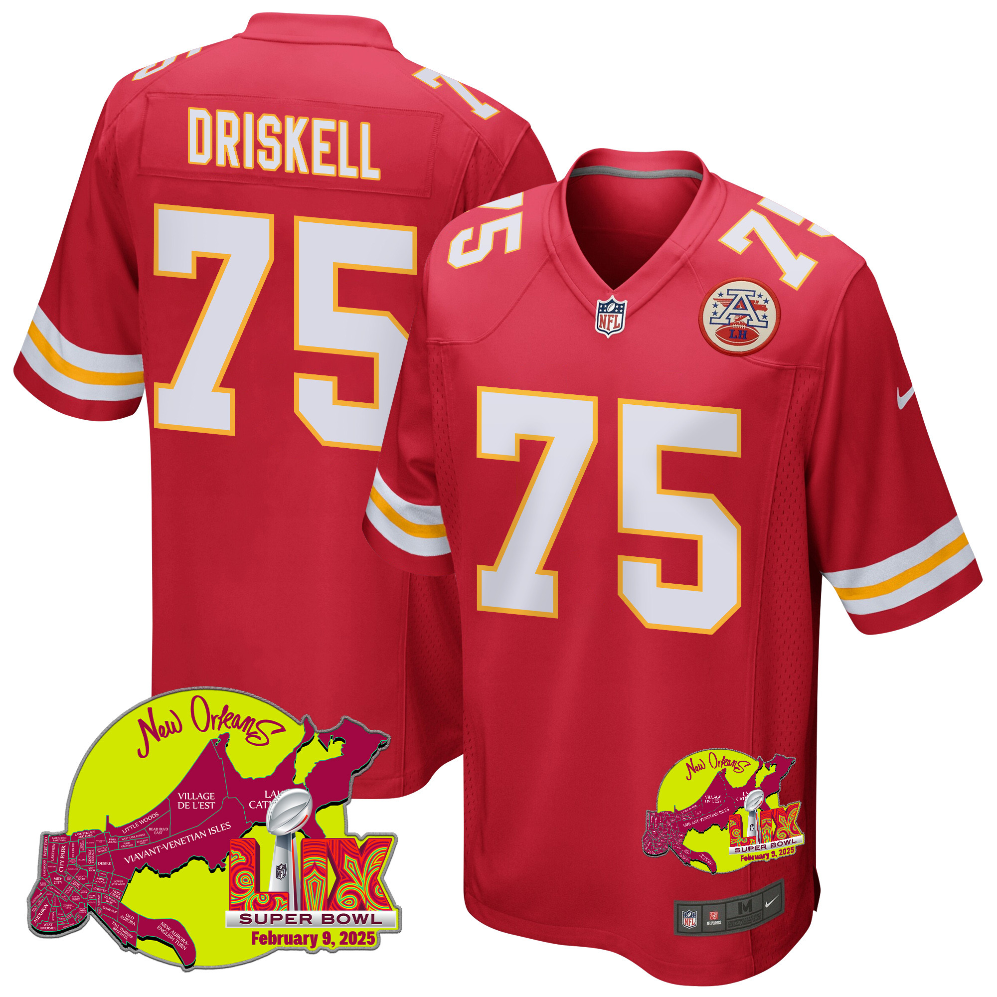 Ethan Driskell 75 Kansas City Chiefs Super Bowl LIX New Orleans Patch Game Men Jersey - Red JS7266 nicesnker