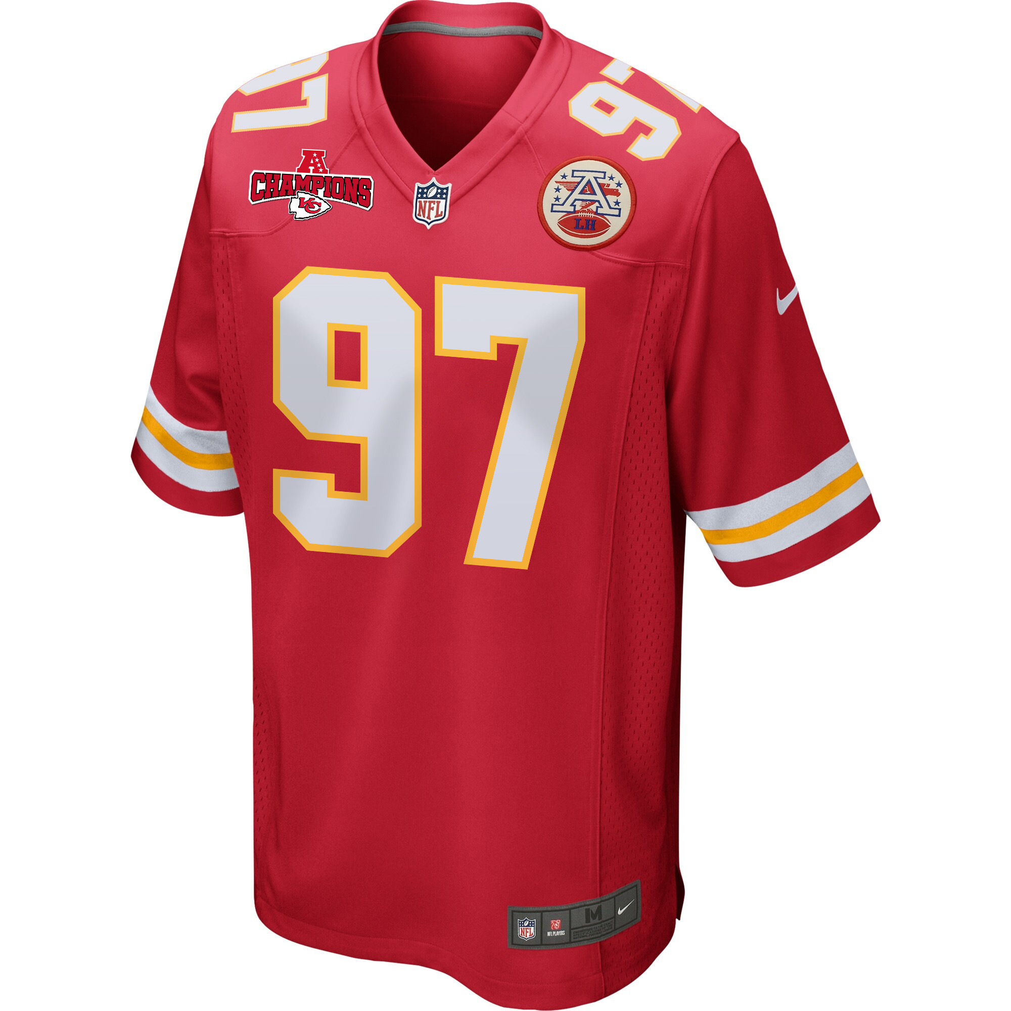 Alternative view of Felix Anudike-Uzomah 97 Kansas City Chiefs AFC Champions Patch Game Men Jersey - Red JS3093 nicesnker