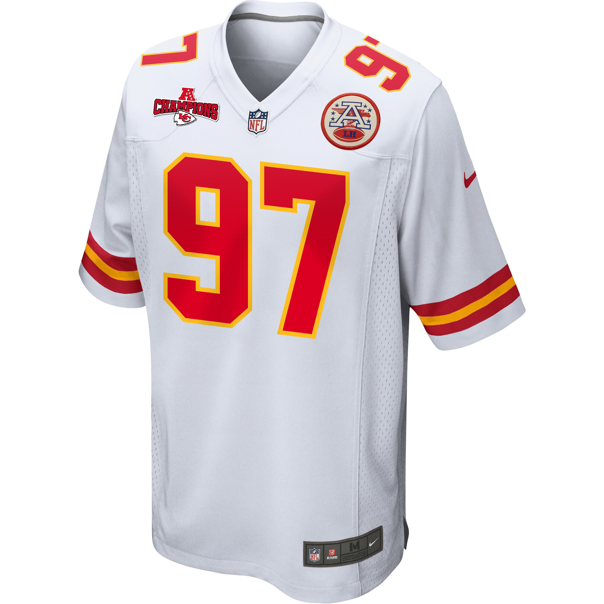 Alternative view of Felix Anudike-Uzomah 97 Kansas City Chiefs AFC Champions Patch Game Men Jersey - White JS6517 nicesnker