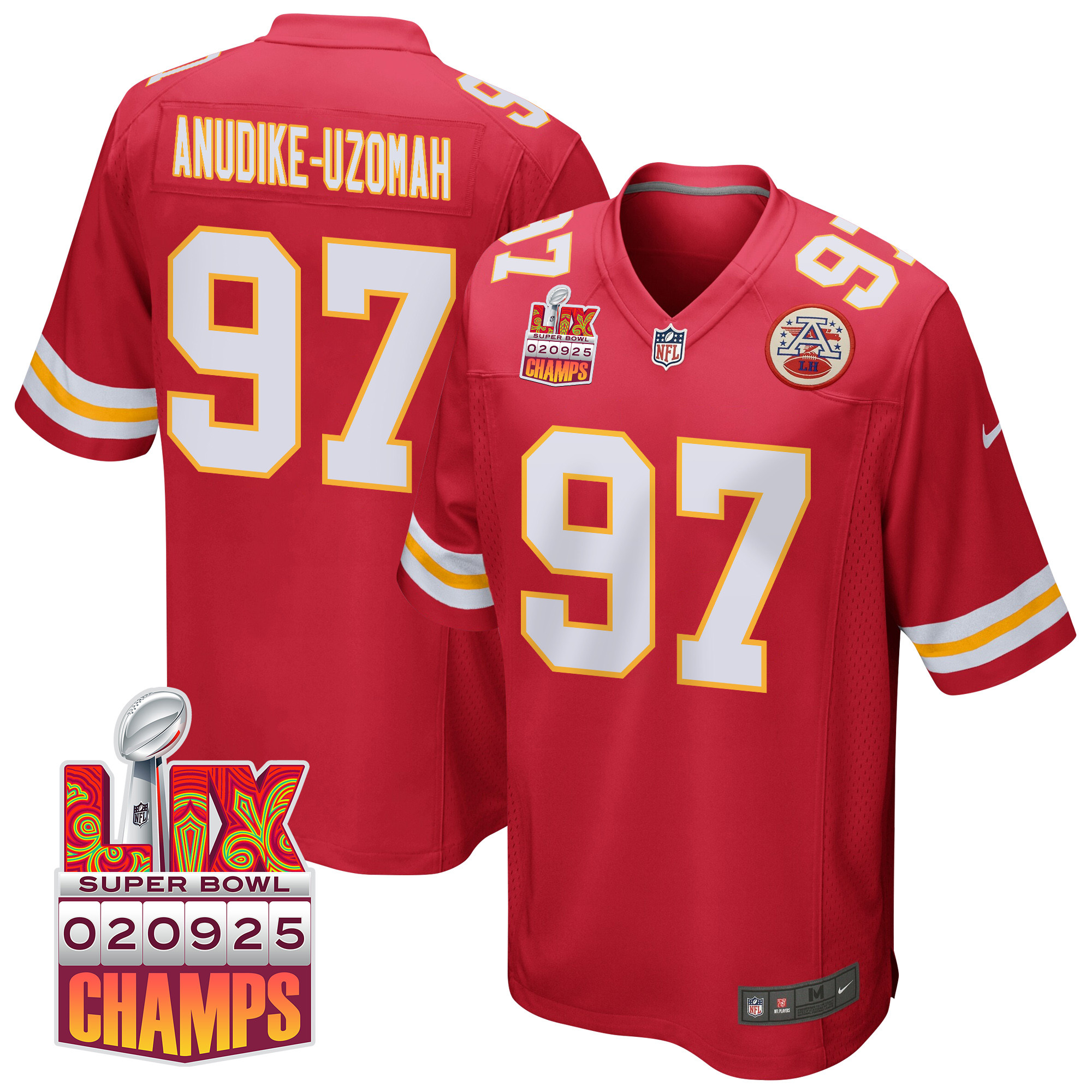 Felix Anudike-Uzomah 97 Kansas City Chiefs Super Bowl LIX Champions Patch Game Men Jersey - Red JS5179 nicesnker