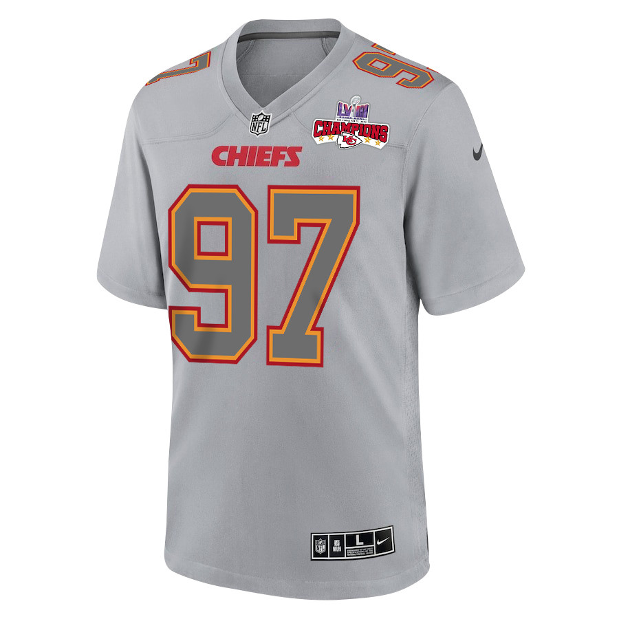 Alternative view of Felix Anudike-Uzomah 97 Kansas City Chiefs Super Bowl LVIII Champions 4 Stars Patch Atmosphere Fashion Game Men Jersey - Gray JS7797 nicesnker