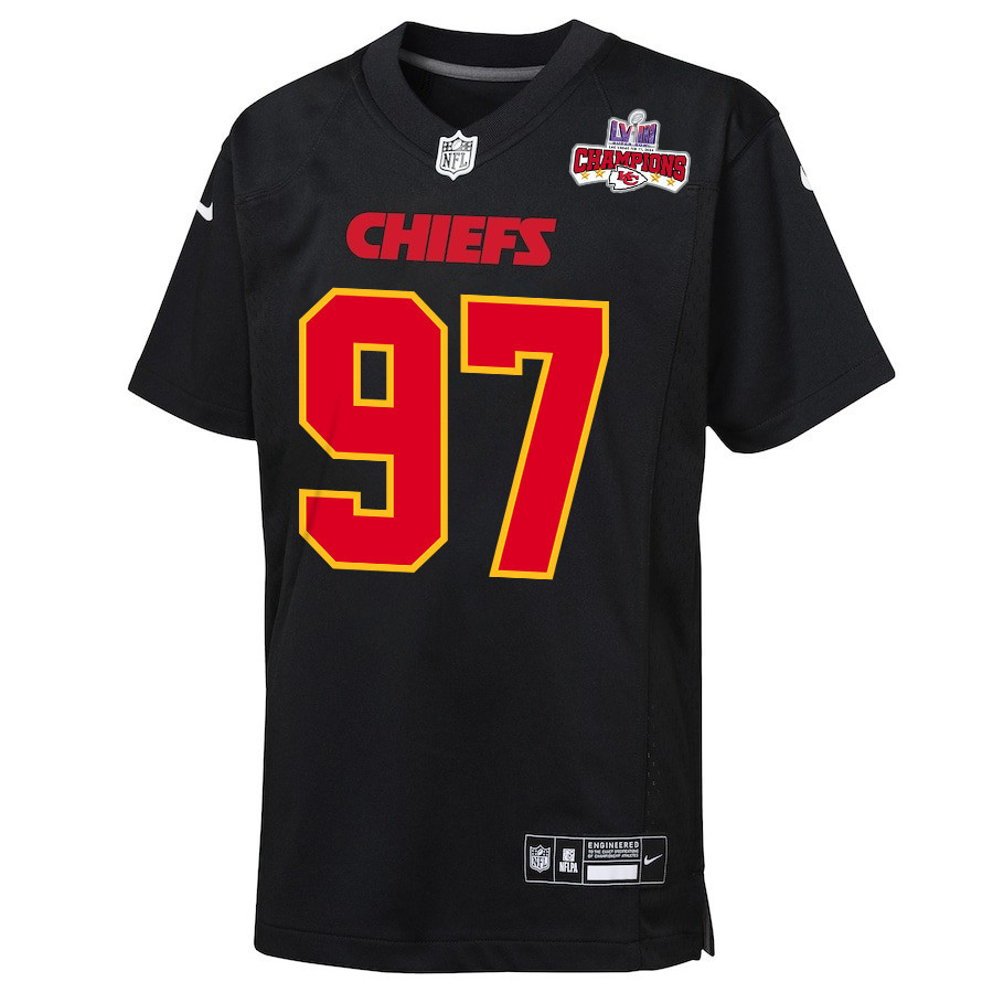 Alternative view of Felix Anudike-Uzomah 97 Kansas City Chiefs Super Bowl LVIII Champions 4 Stars Patch Fashion Game YOUTH Jersey - Carbon Black JS9763 nicesnker