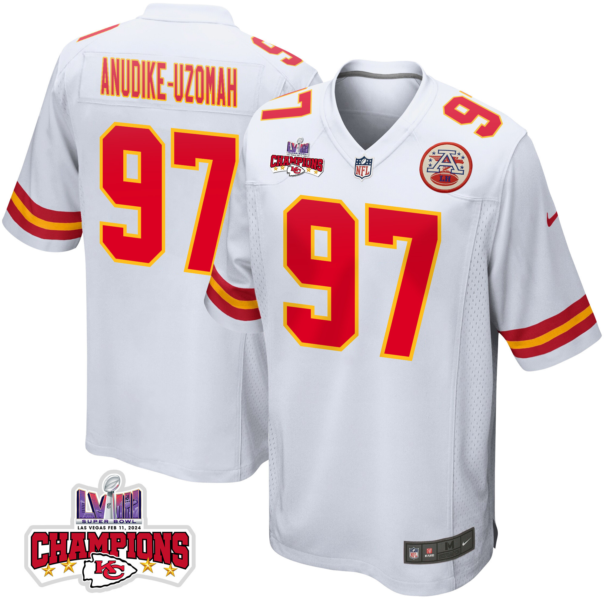 Felix Anudike-Uzomah 97 Kansas City Chiefs Super Bowl LVIII Champions 4 Stars Patch Game Men Jersey - White JS7746 nicesnker