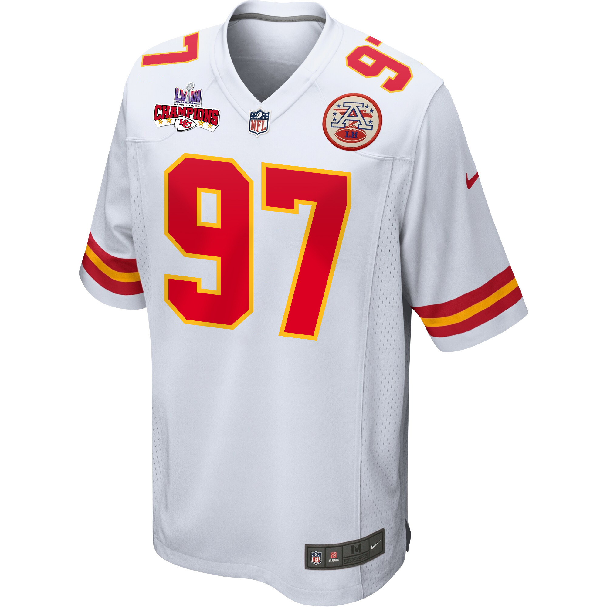 Alternative view of Felix Anudike-Uzomah 97 Kansas City Chiefs Super Bowl LVIII Champions 4 Stars Patch Game Men Jersey - White JS7746 nicesnker