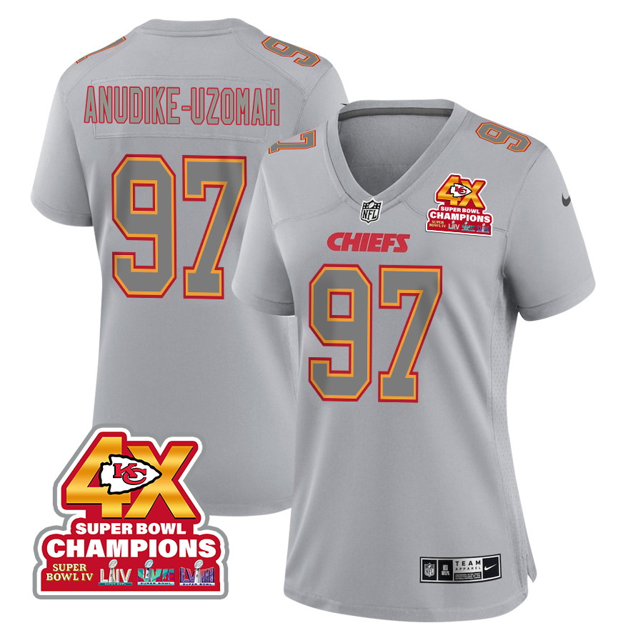 Felix Anudike-Uzomah 97 Kansas City Chiefs Super Bowl LVIII Champions 4X Atmosphere Fashion Game Women Jersey - Gray JS5814 nicesnker