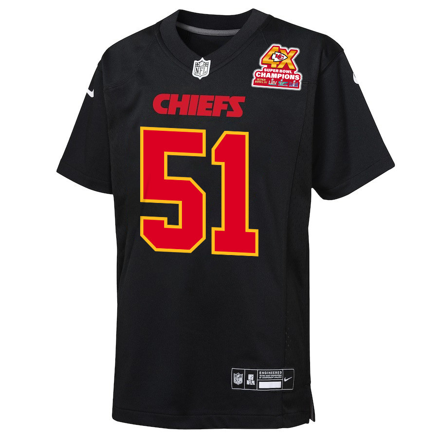 Alternative view of Felix Anudike-Uzomah 97 Kansas City Chiefs Super Bowl LVIII Champions 4X Fashion Game YOUTH Jersey - Carbon Black JS6292 nicesnker