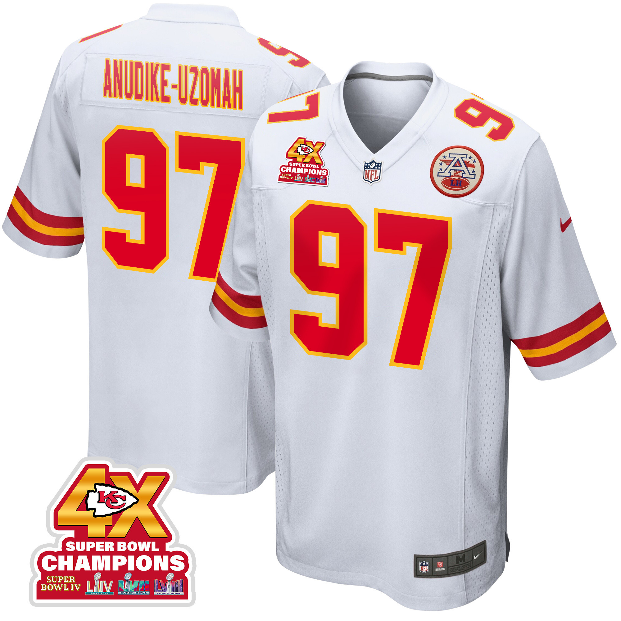 Felix Anudike-Uzomah 97 Kansas City Chiefs Super Bowl LVIII Champions 4X Game Men Jersey - White JS2990 nicesnker