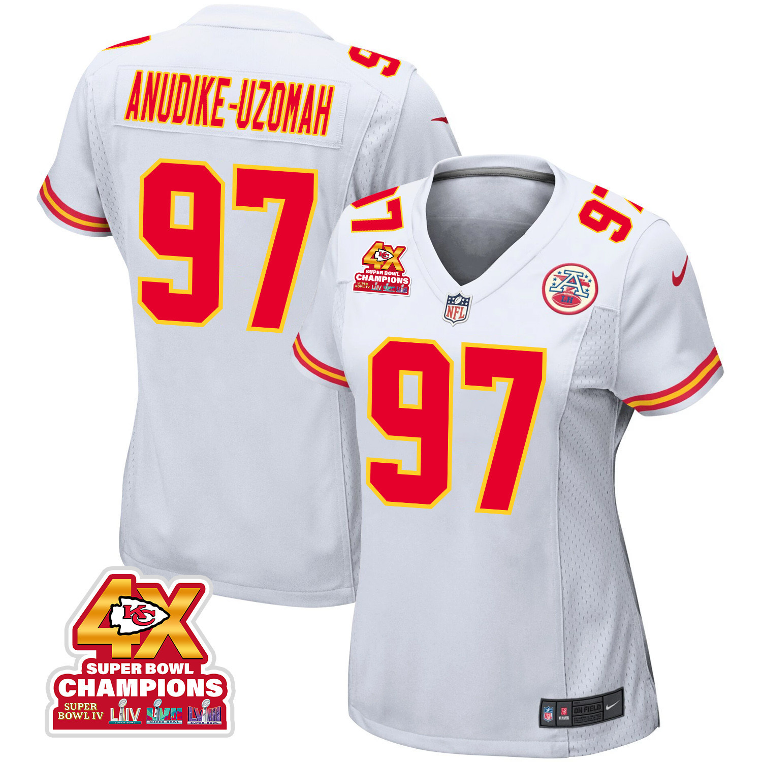Felix Anudike-Uzomah 97 Kansas City Chiefs Super Bowl LVIII Champions 4X Game Women Jersey - White JS3518 nicesnker