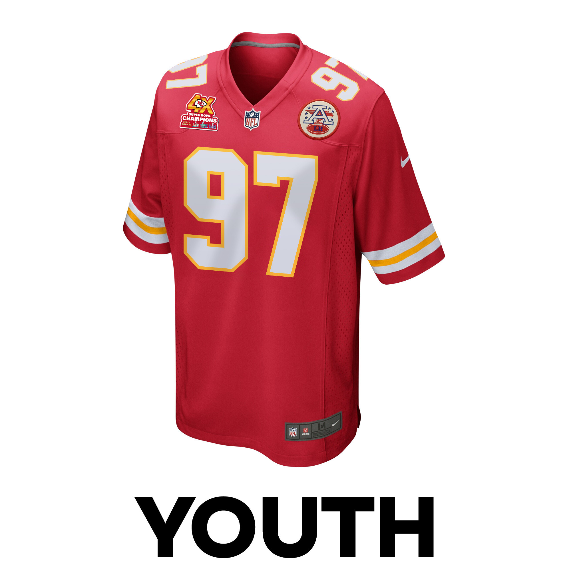 Alternative view of Felix Anudike-Uzomah 97 Kansas City Chiefs Super Bowl LVIII Champions 4X Game YOUTH Jersey - Red JS3852 nicesnker