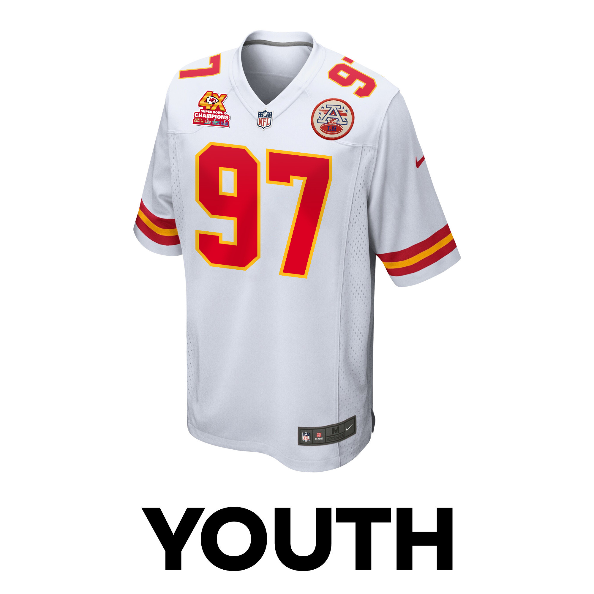 Alternative view of Felix Anudike-Uzomah 97 Kansas City Chiefs Super Bowl LVIII Champions 4X Game YOUTH Jersey - White JS6303 nicesnker