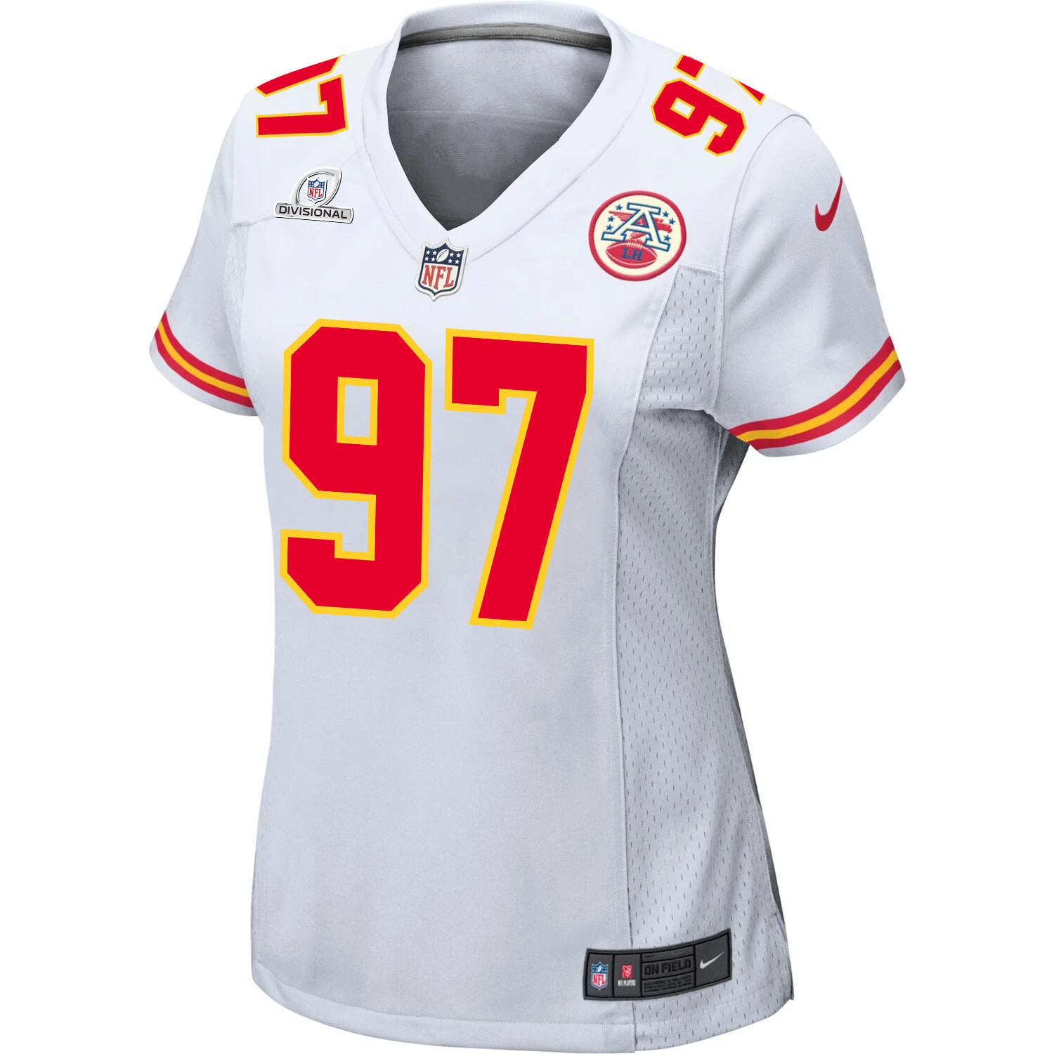 Alternative view of Felix Anudike-Uzomah 97 Kansas City Chiefs Super Bowl LVIII Patch Game Women Jersey - White JS7211 nicesnker