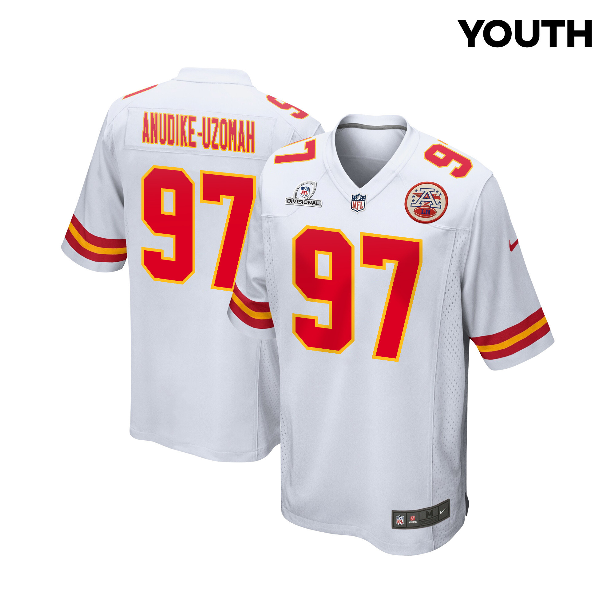 Felix Anudike-Uzomah 97 Kansas City Chiefs Super Bowl LVIII Patch Game YOUTH Jersey - White JS7055 nicesnker