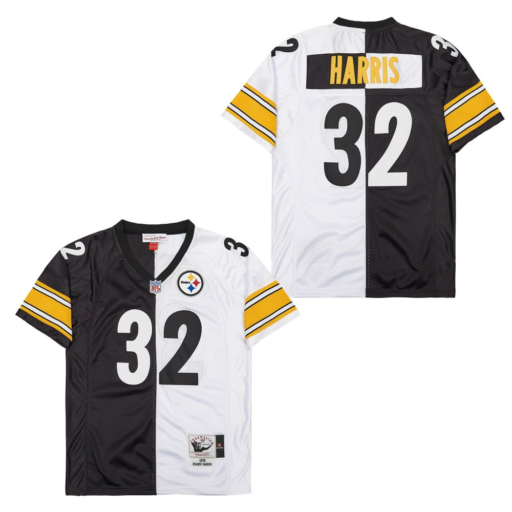 Franco Harris 32 Pittsburgh Steelers Two-Toned Retro Throwback Men Jersey - Black/White JS5895 nicesnker