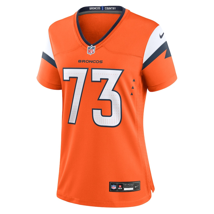 Alternative view of Frank Crum 73 Denver Broncos Women's Team Game Jersey - Orange JS8067 nicesnker