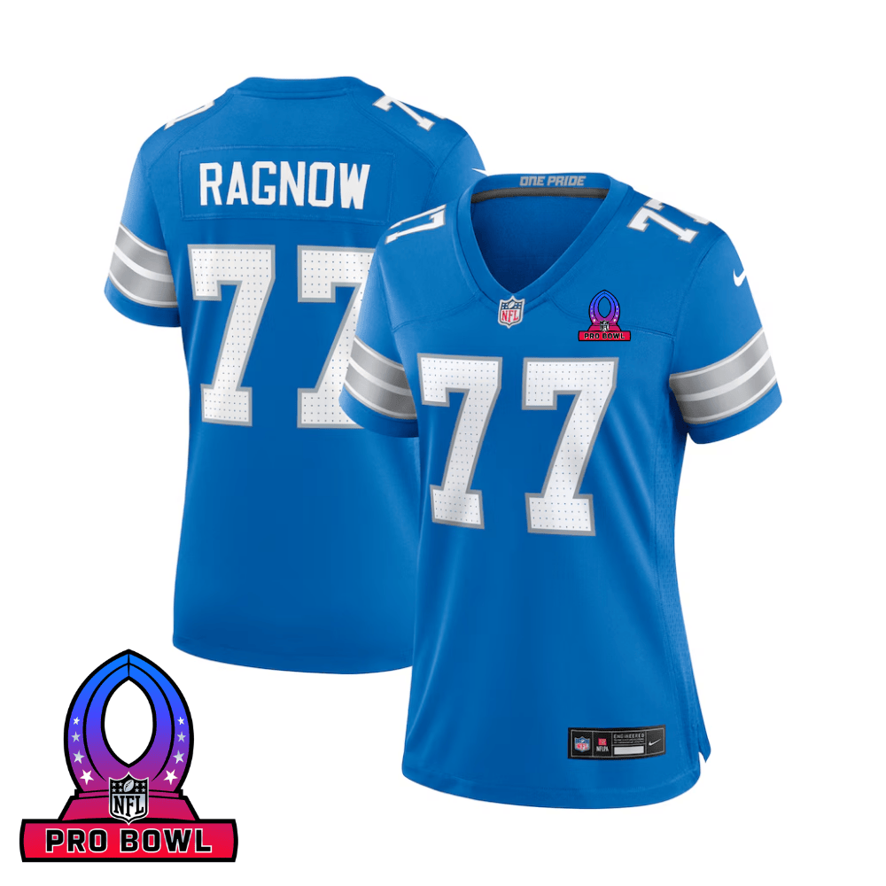 Frank Ragnow 77 Detroit Lions 2025 Pro Bowl Patch Women Game Jersey - Blue JS5167 nicesnker