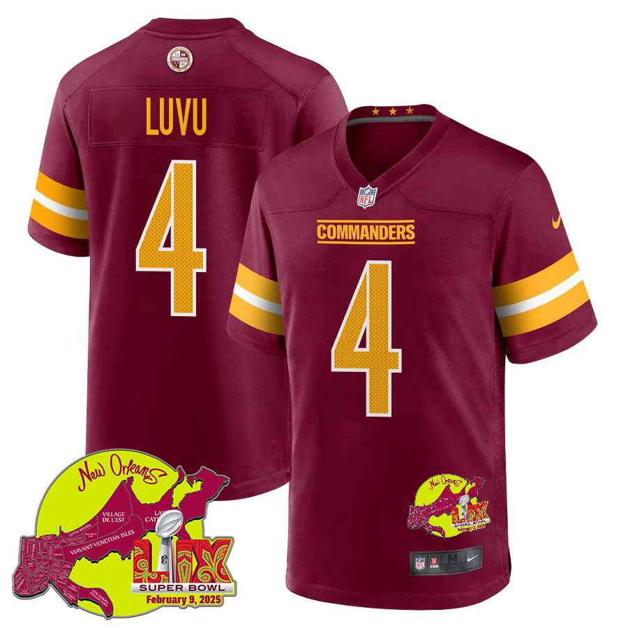 Frankie Luvu 4 Washington Commanders Super Bowl LIX New Orleans Patch Game Men Jersey - Burgundy JS7273 nicesnker